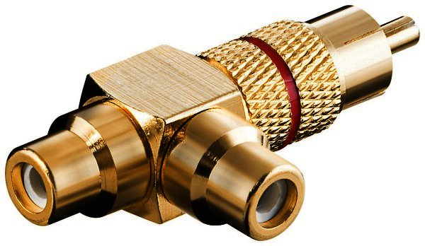Audio-Adapter mit rotem Farbring Cinch Stecker>2xCinch Kupplung-vergoldet