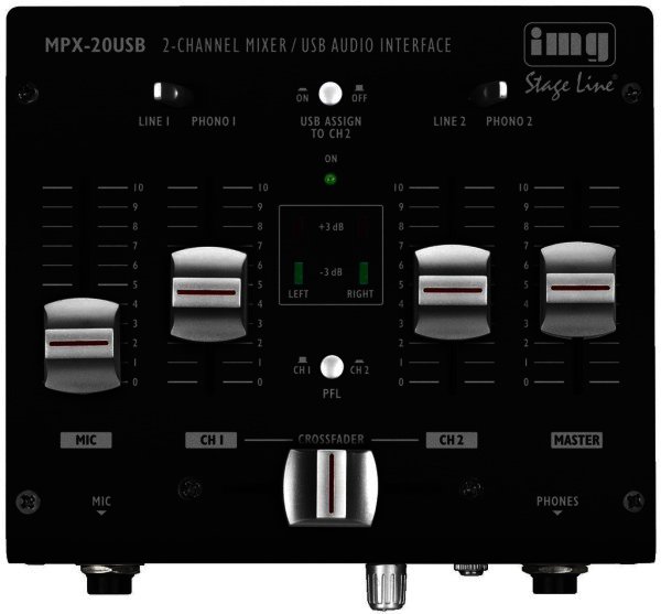 MPX-20USB - 3 Kanal Stereo DJ Mischpult mit Vollduplex USB Port, Pegelanzeige